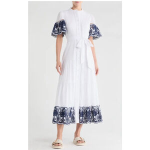 New Love By Design White Navy Embroidered Maxi Dress S